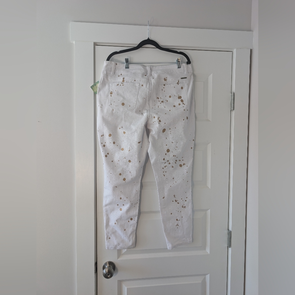New!! Soho White Metallic Gold Splatter Jeans Size 16 - Picture 2 of 8